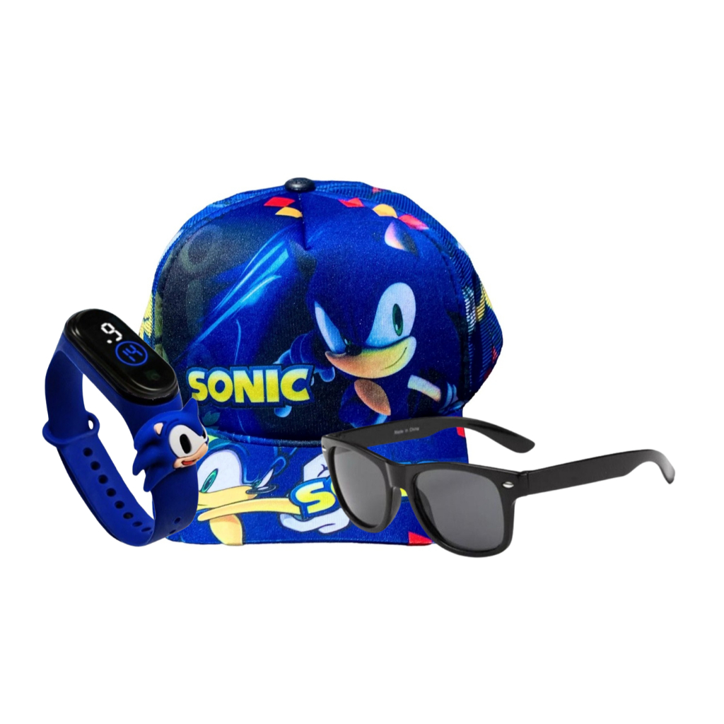 kit Infantil Óculos Boné Relógio Digital a Prova D'agua Sonic dia das crianças Top