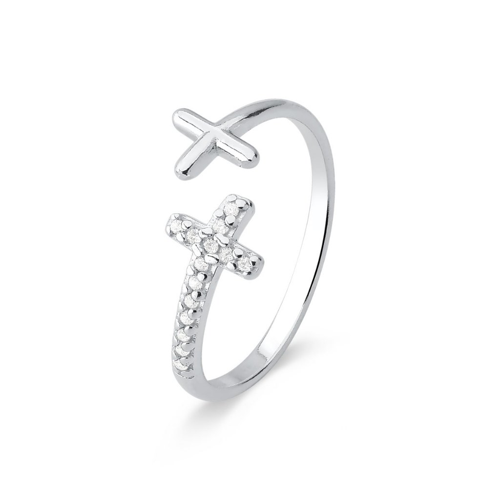 Anel Regulável de Prata 925 Cruz Lisa e com Zircônia em Oferta na Shopee