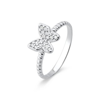 Anel de Prata 925 Borboleta com Zircônias e Detalhada