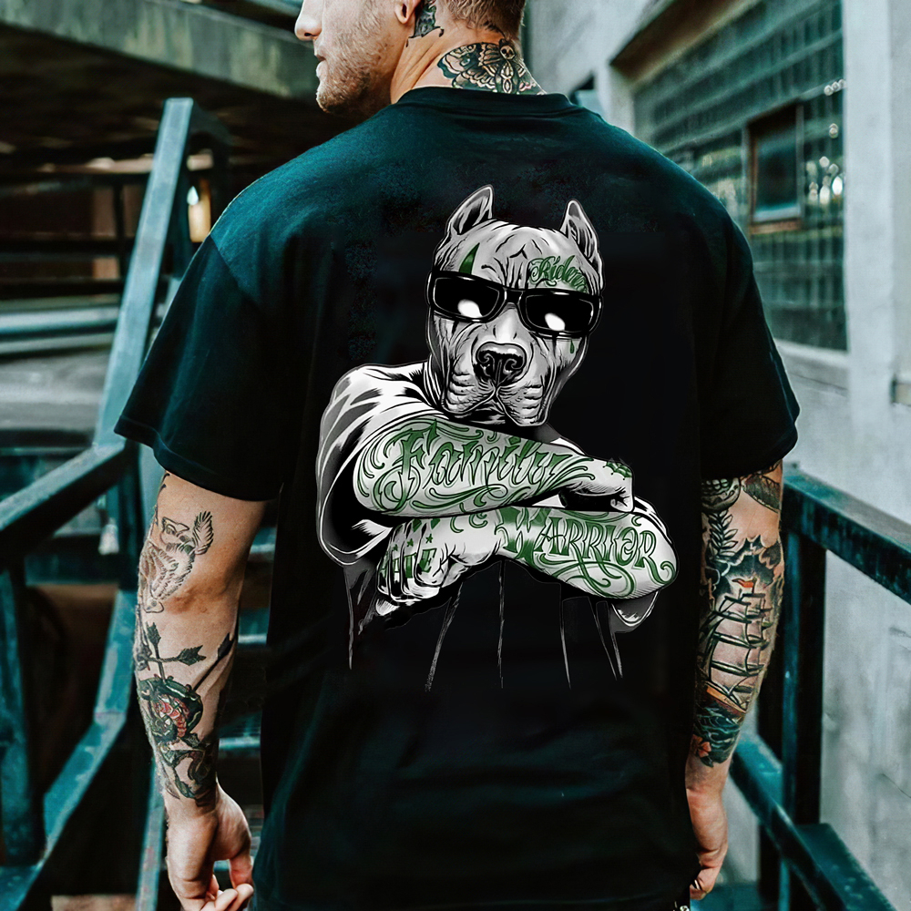 Camiseta Oversized Musculação Confortável Casual para Treino Estampada Cão Tatuado