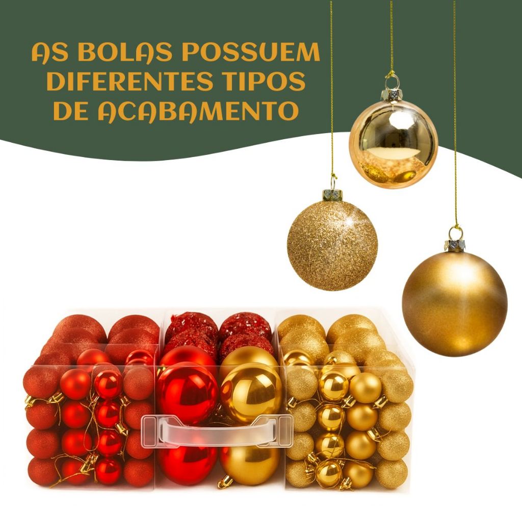 Kit 60/100 Bolas de Natal + Estrela Mista Lisas Glitter Decoração Enfeite Árvore de Natal LuvinCo — imagem 2 de 2