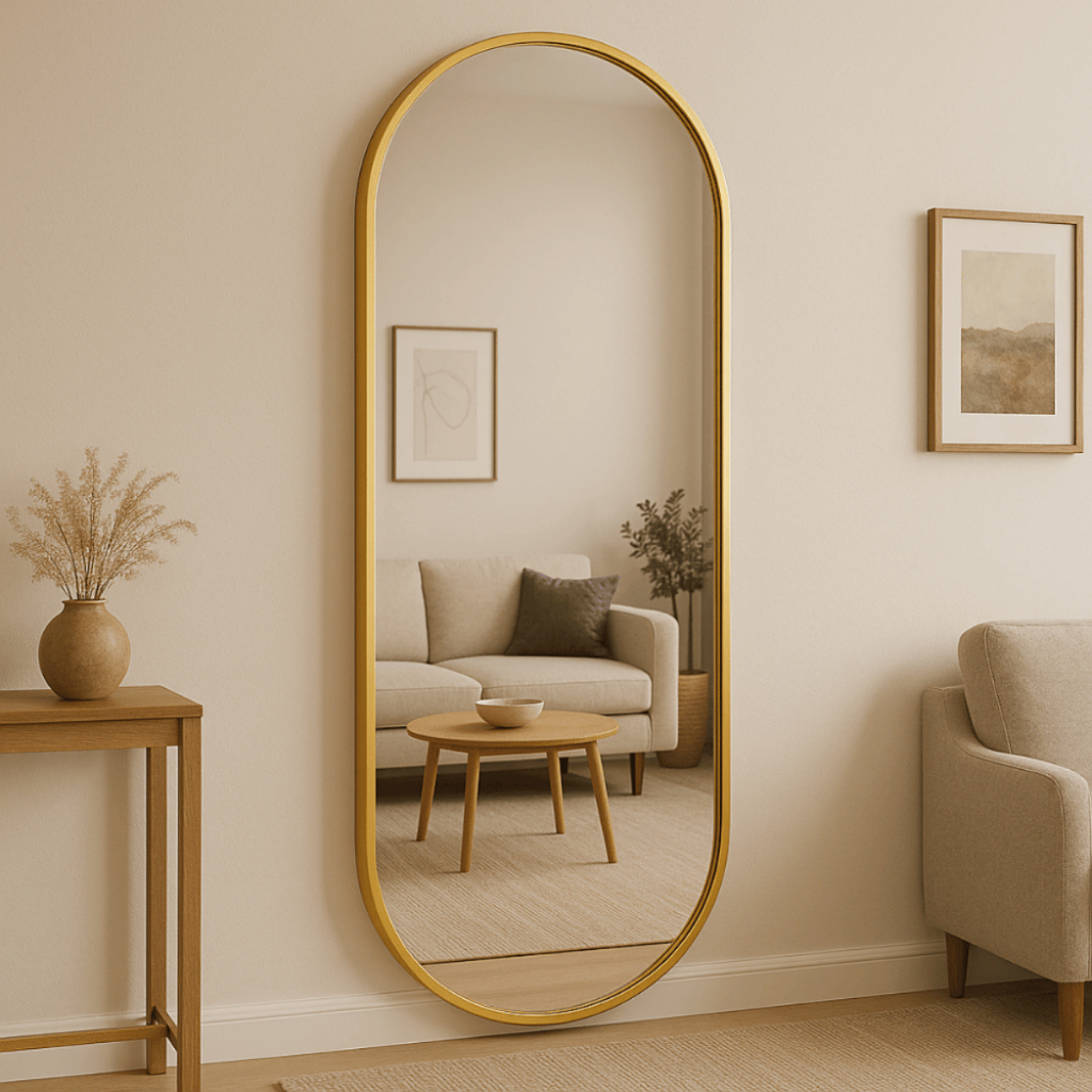 Espelho Oval Dourado Corpo Inteiro 150x50cm Retangular Base Reta Orgânico Pinterest Decoração em Oferta na Shopee