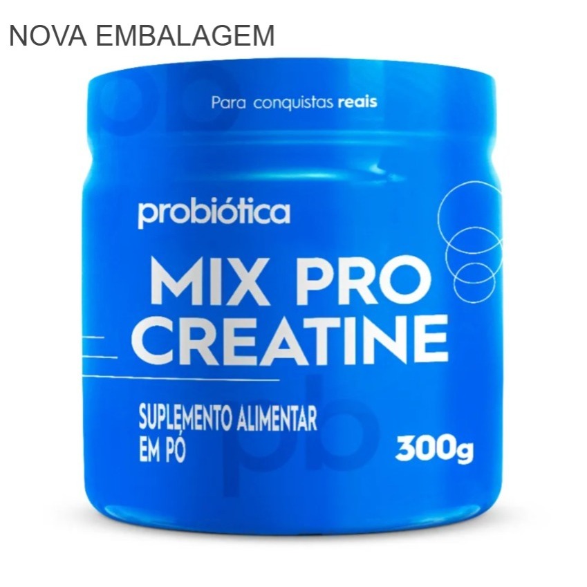Detalhes do Kit 1x Creatina Mix Pro Probiótica 300g + 1x Coqueteleira Shaker Academia 600ml