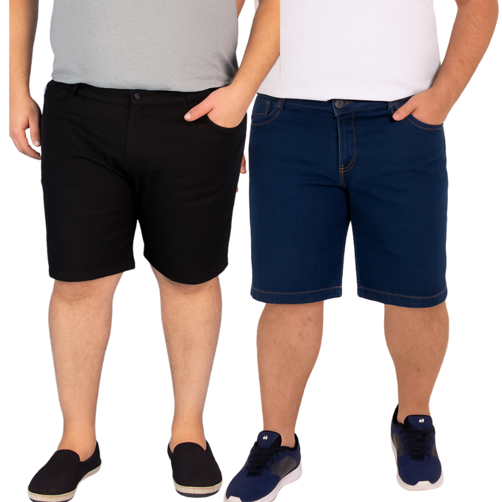 Kit 2 Bermudas Plus Size Jeans e Sarja Masculino Tamanhos Especiais Premium