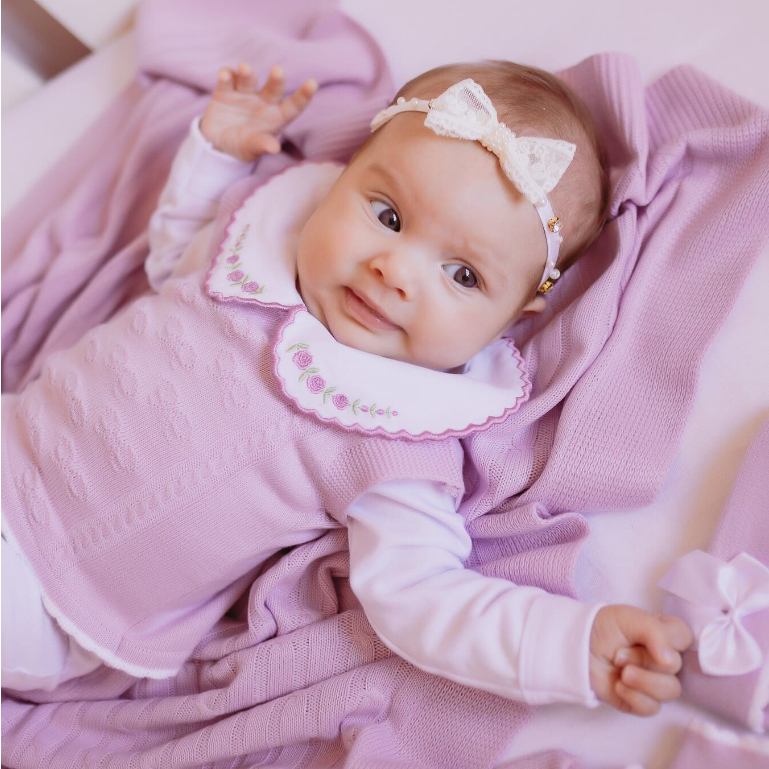 Conjunto Bebê Saída Maternidade Menina 7 Peças Bebê Tricot Luxo