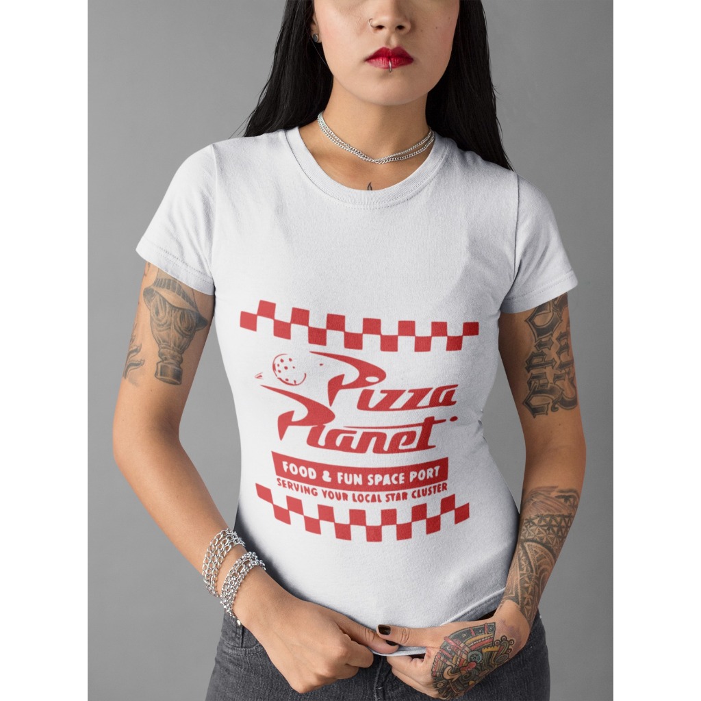 Baby Tee Y2K Feminina- Estampa Pizza Planet, Conforto Elástico e Versátil para Primavera/Verão/Outono