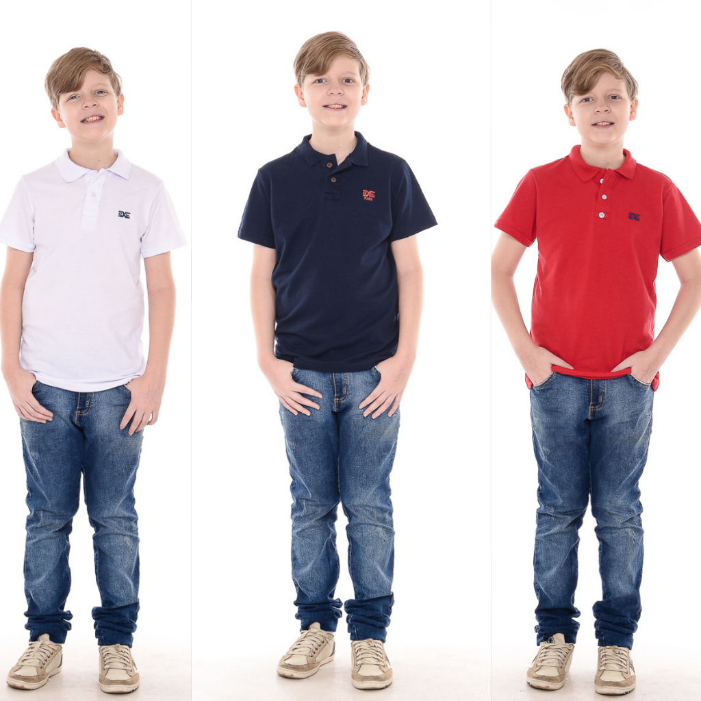 Kit Com 3 Camisa Gola Polo Infantil Menino Juvenil Polo Algodão Piquet Básica Casual