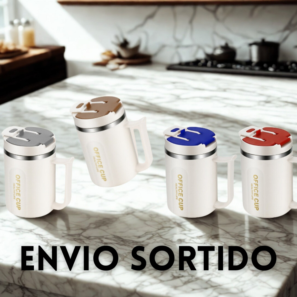 Caneca 500ml Térmica de Escritório Aço Inox com Alça e Tampa Canudo Inox