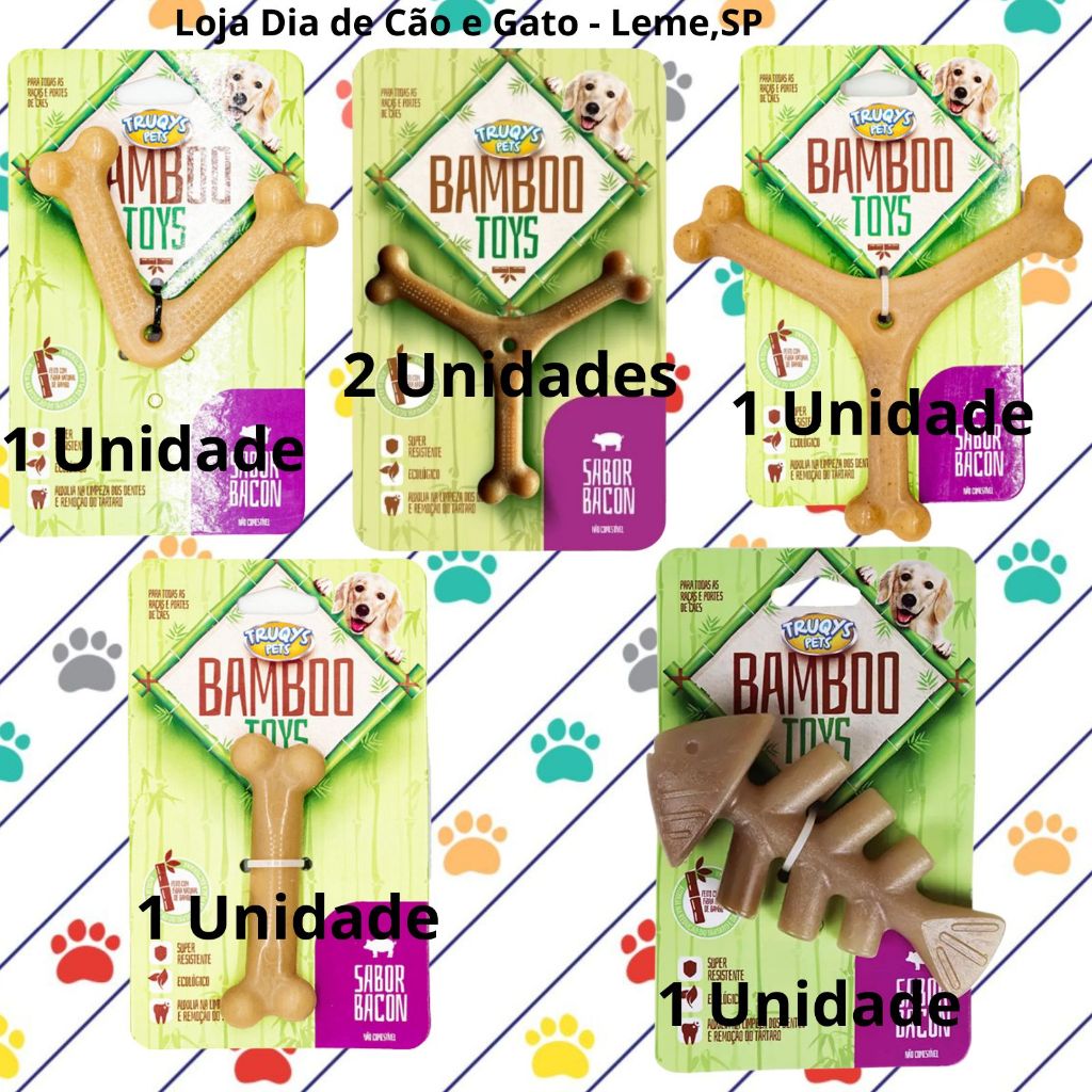 KIT Bamboo Toys para Cachorro - 1x (espinha de peixe, "V", Osso Peq, e "Y" grande) 2x ("Y" Pequeno)