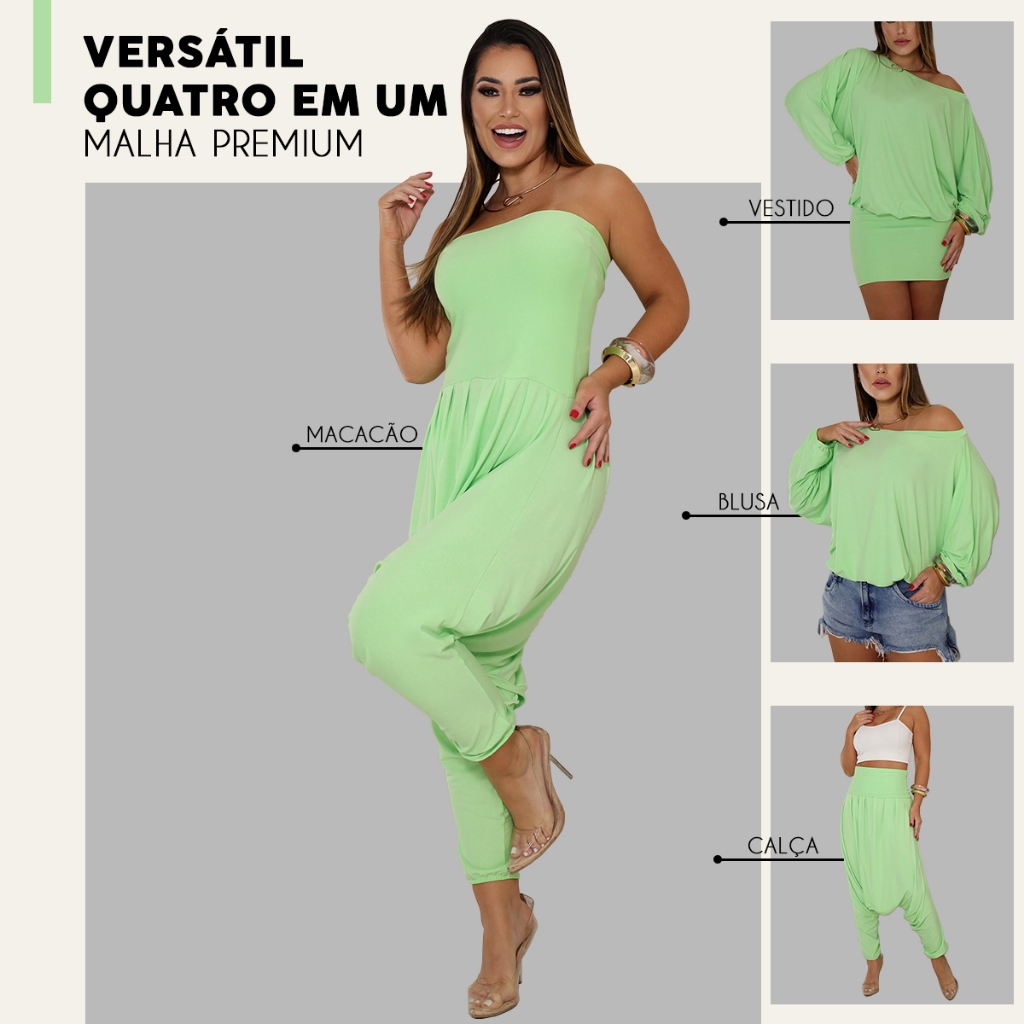Vestido Versátil 4 em 1 – Macacão Tomara Que Caia, Calça Aladim e Blusa Ampla Feminina Multiformas em Oferta na Shopee