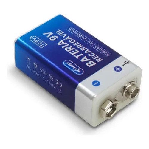 Bateria Recarregável 9V direta via USB-C 500mAh Knup TC9V
