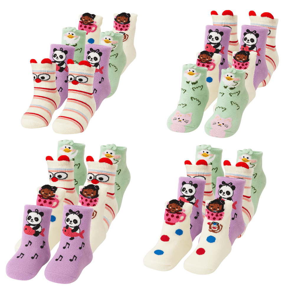 Meia Infantil Feminina 12, 6 ou 3 Pares Menina  Estampas Alegre Animalzinho com Orelhinha em Oferta na Shopee