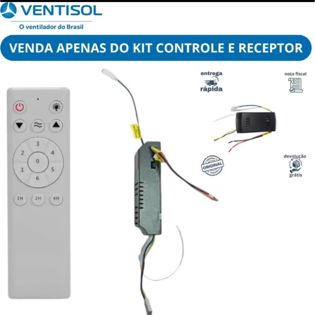 Kit MÓDULO RECEPTOR  + CONTROLE REMOTO PARA VENTILADOR de teto VENTISOL INVERTER ORIGINAL