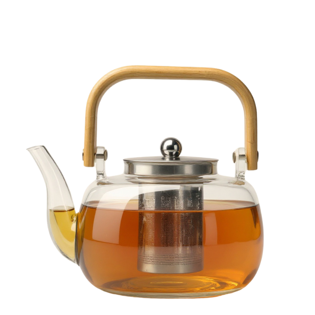 Chaleira Vidro Borossilicato Infusor Inox 1 Litro Cabo Bambu