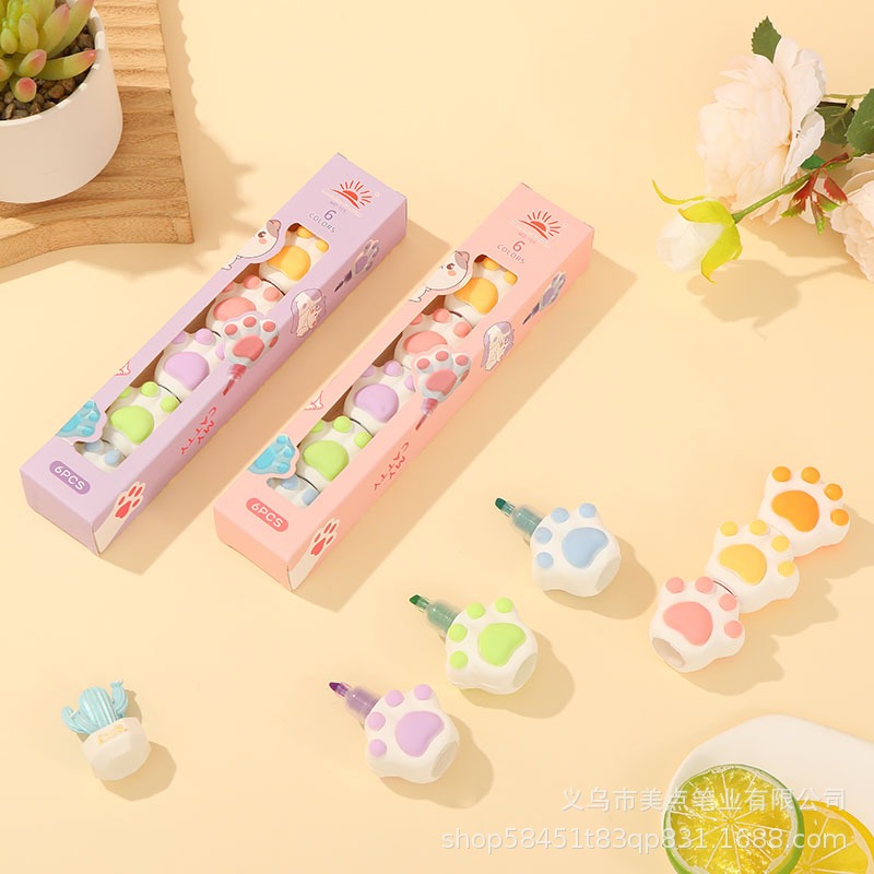 Mini Caneta Marca Texto Colorido Fofinho Picolé Polvo Patinha 6 Cores