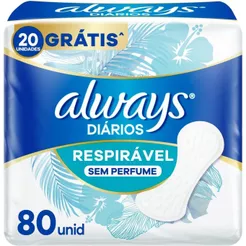 Protetor Diário Always Respirável Sem Abas Sem Perfume Com 80 Unidades