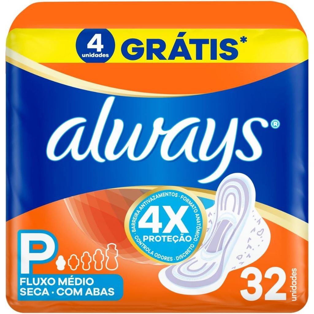 Absorvente Always Super Proteção Cobertura Seca Com Abas Com 32 Unidades em Oferta na Shopee