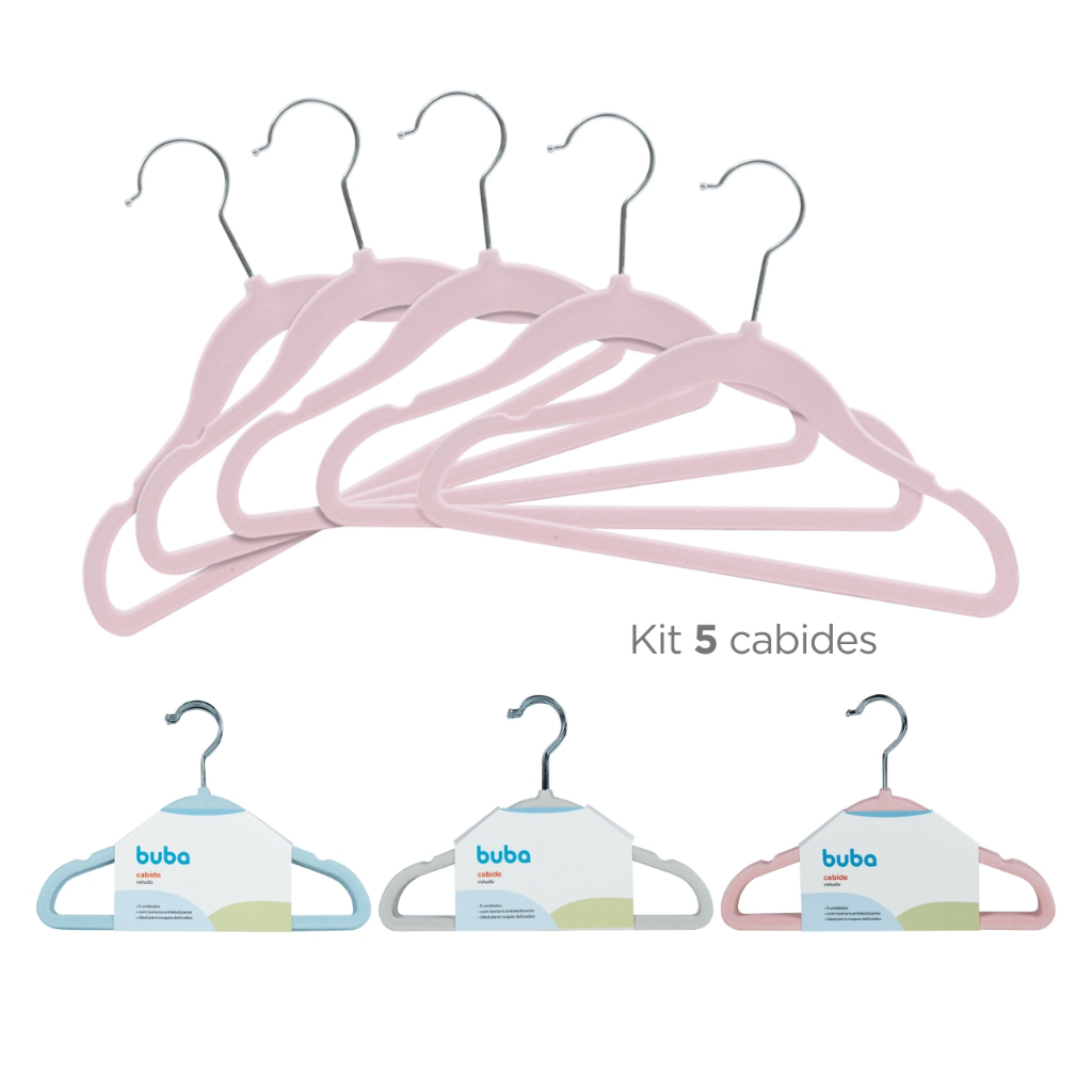 Kit 5 Cabides de Veludo Infantil Buba Antideslizante Slim para Roupas de Bebê Menino e Menina em Oferta na Shopee