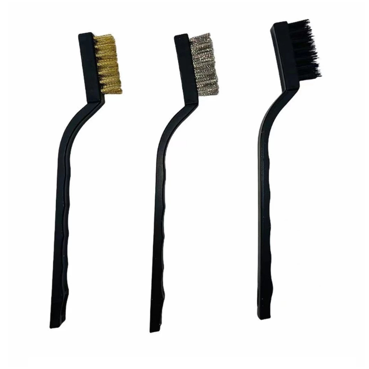 Escovas de Aço Multiuso Kit 3 Pcs Aço Latão Nylon Cabo Plástico