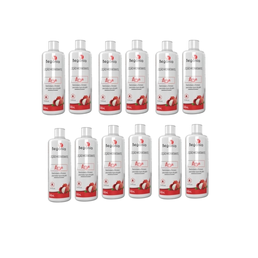12 Unidades Loção Hidratante Lichia 500ml Begônia Cosméticos