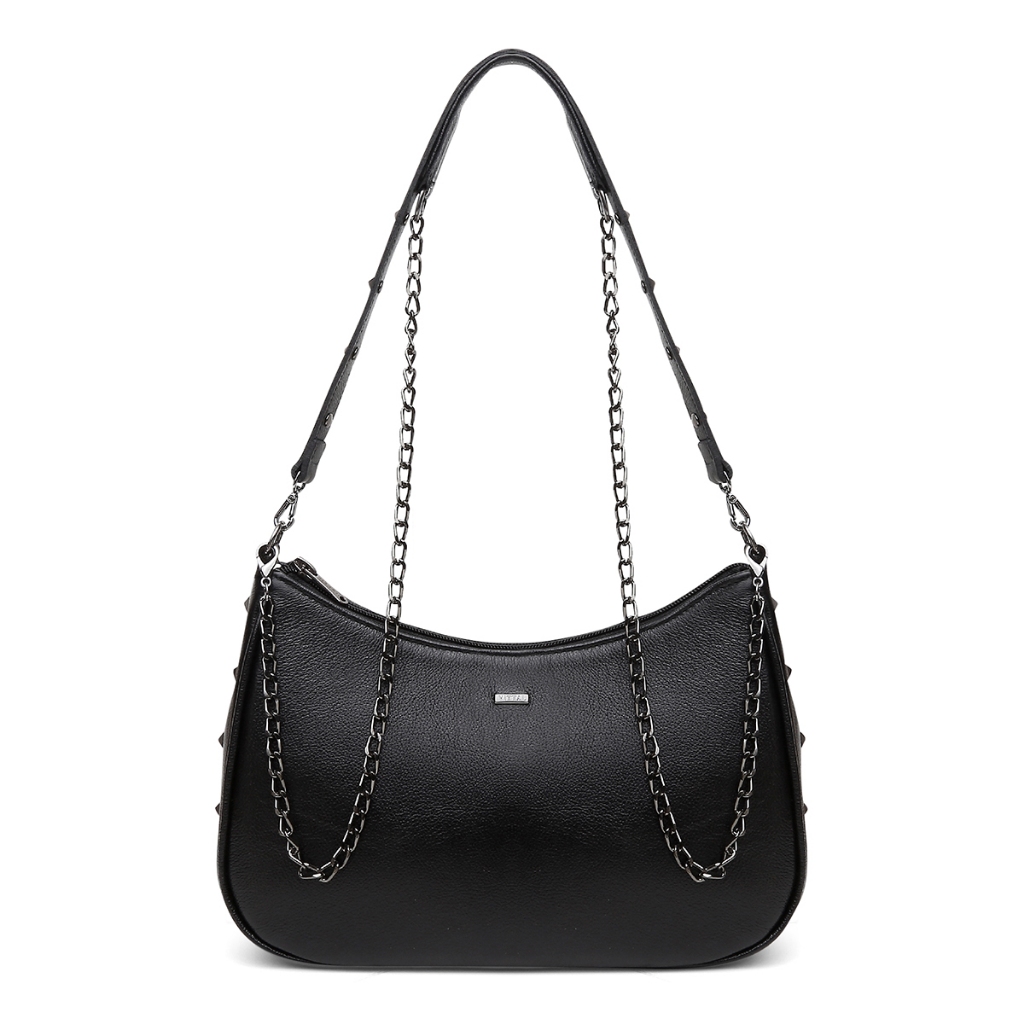 Bolsa Feminina Vittal Couro Legítimo Yara Versátil Metal Sparkle Alça Dupla Corrente Preta em Oferta na Shopee