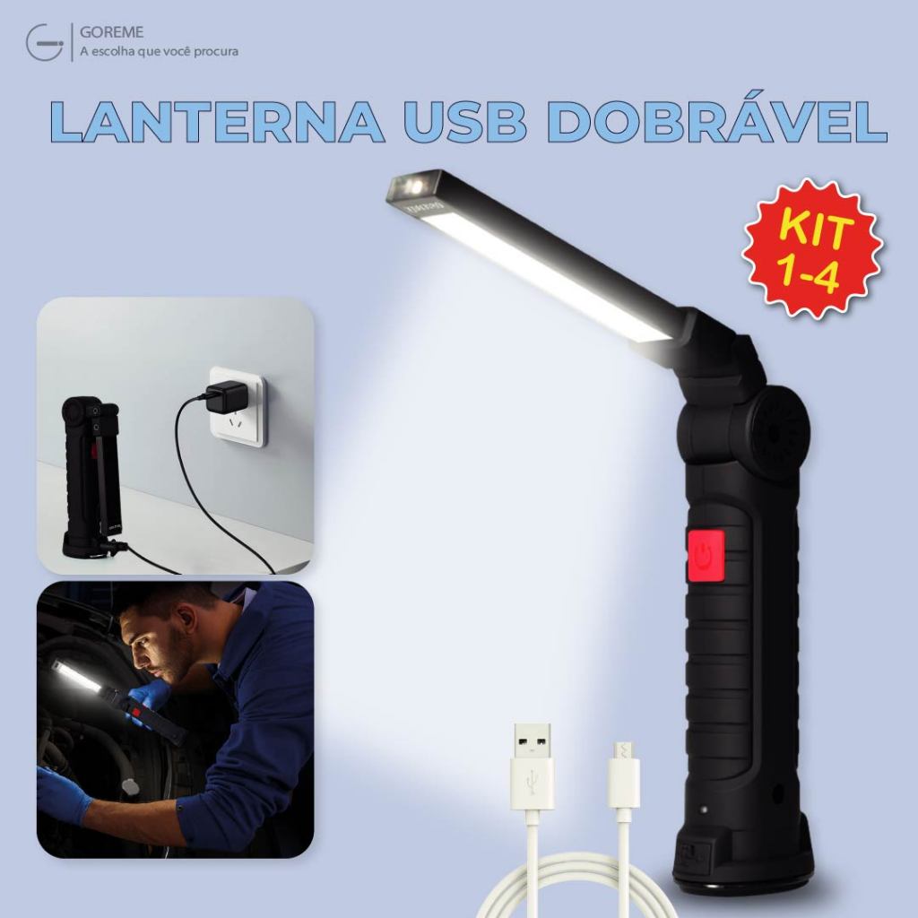 Lanterna Portátil Dobravél de Trabalho de Reparo Lite com Ímã Led Multifuncional USB Bivolt em Oferta na Shopee