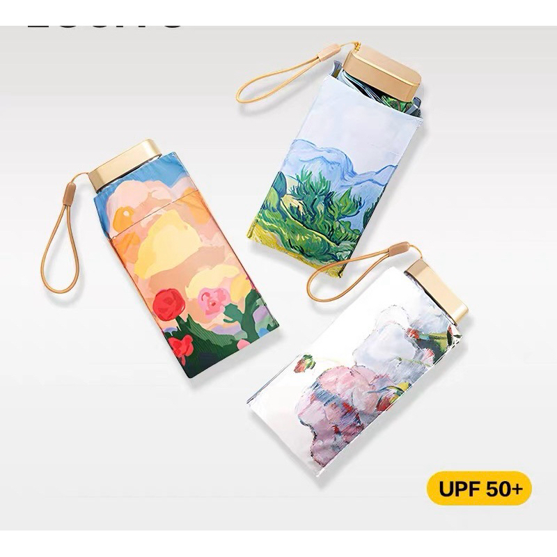 Mini Guarda-Chuva Portátil de Cápsula Pintura Óleo Digital Proteção UV Sol e Chuva Dupla Utilização em Oferta na Shopee