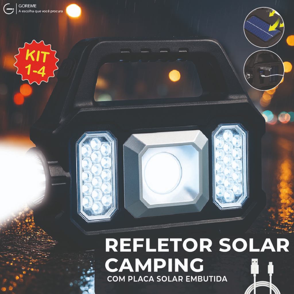 Lanterna Solar Portátil Led Camping com Powerbank 1K Lúmens de Alta Potência USB Bivolt em Oferta na Shopee