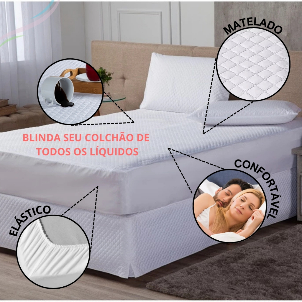 Protetor Matelado Impermeável Capa De Colchão Casal King Solteiro Queen Com Elástico Premium Durável
