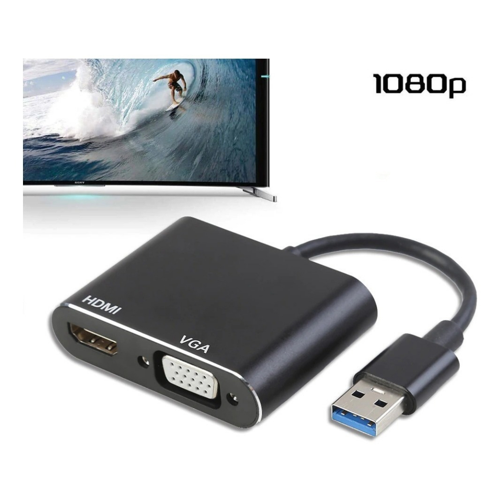 Adaptador Conversor Sancai Usb 3.0 Para Hdmi Vga Video 1080p - Windows 7 8 10 11 Cor Preto