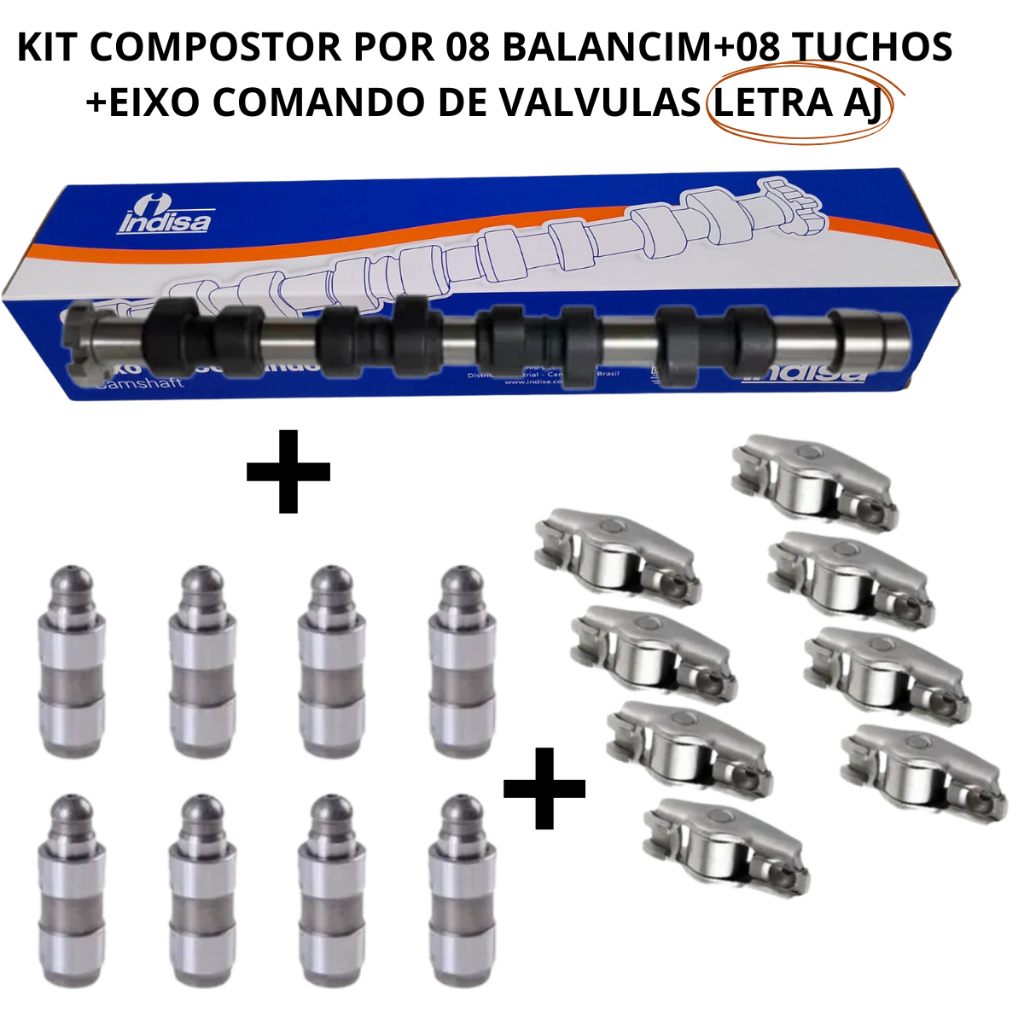 Kit Completo Com 17 peças Composto por  Eixo Comando + 08 Unidades de Tucho +08 Unidades de Balancim Para Volkswagen 1.0 em Oferta na Shopee