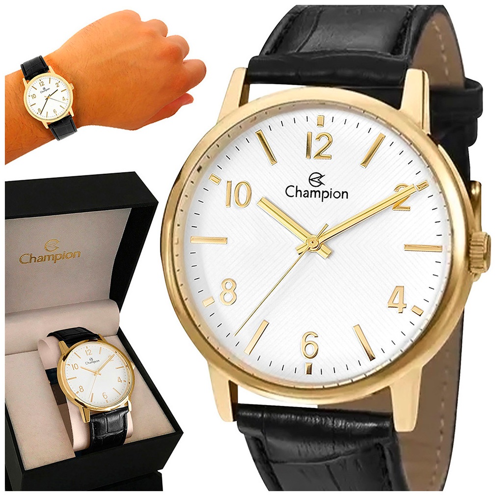 Relógio Masculino Champion Couro Dourado Original Garantia em Oferta na Shopee