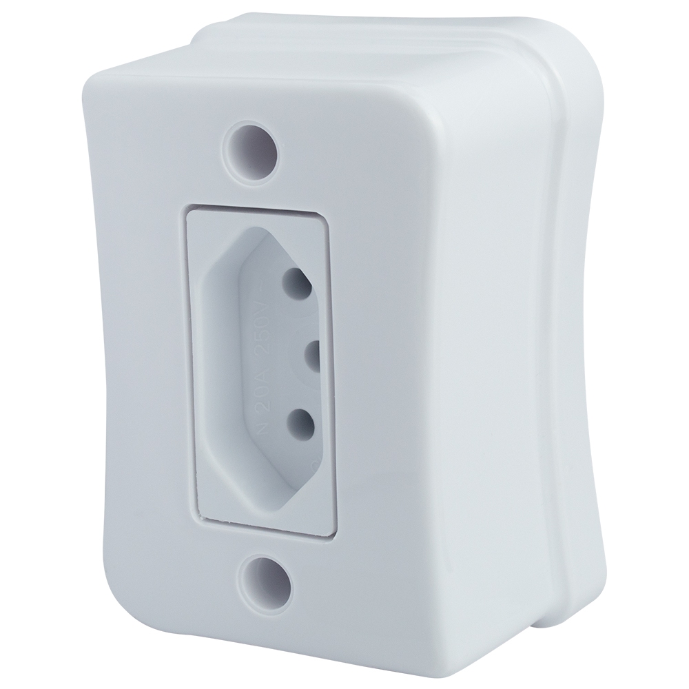 Kit 5 Tomada Simples 2p+t 20A Sobrepor Externo Placa Espelho Branco Linha Viena Bivolt 127v e 250v