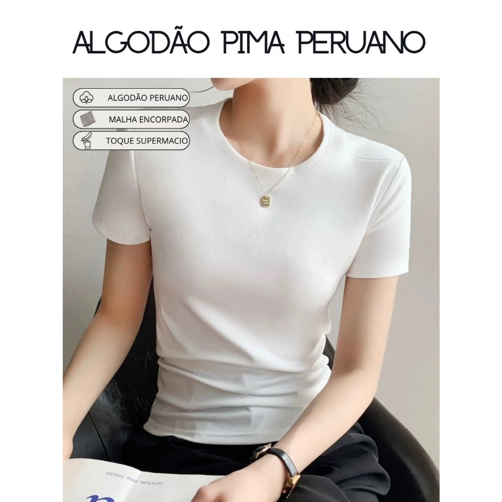 Camiseta Basica Algodão Pima Peruano Tecido Encorpado Malha Super Marcio Importado diadia — imagem 1