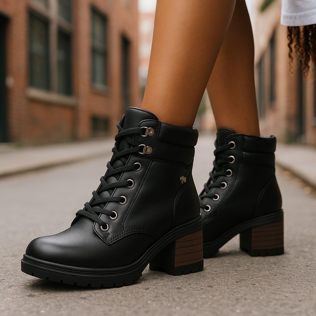 Bota Coturno Feminino Acolchoado Salto Bloco Tratorado