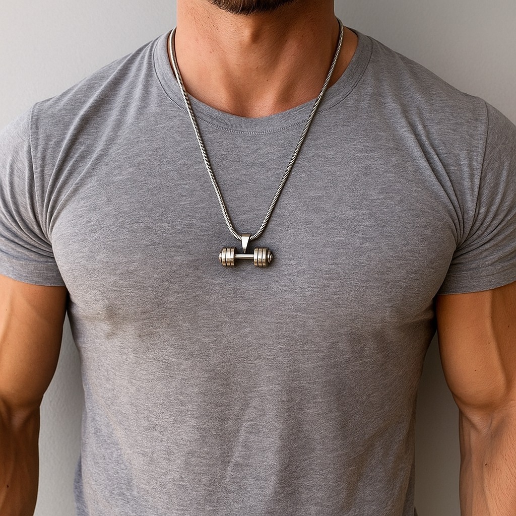 Colar Masculino Estilo Fitness Academia com Pingente Halter Cordão Rabo de Rato