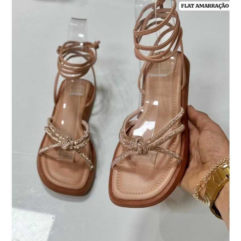Sandália Flat de Amarração Linda e Confortável Para Arrasar nos Passeios em Oferta na Shopee