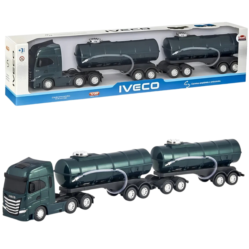 Caminhão Rodotrem Grande 69cm Tanque Pipa Rodas Cromadas e Livres Iveco S-Way Brinquedo Infantil - Usual