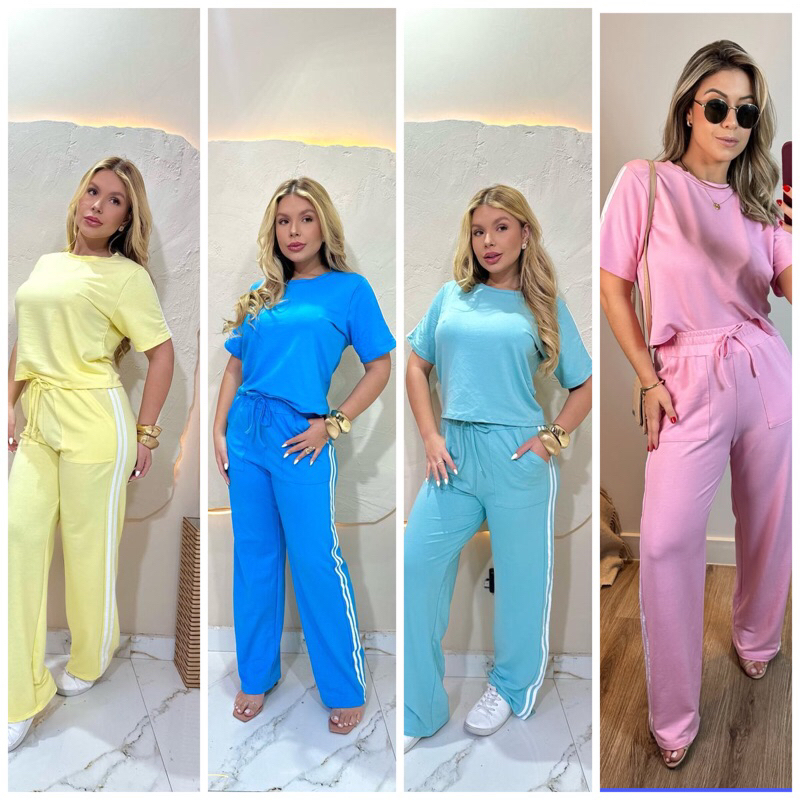 Conjunto Feminino Moletinho manga curta com elastano