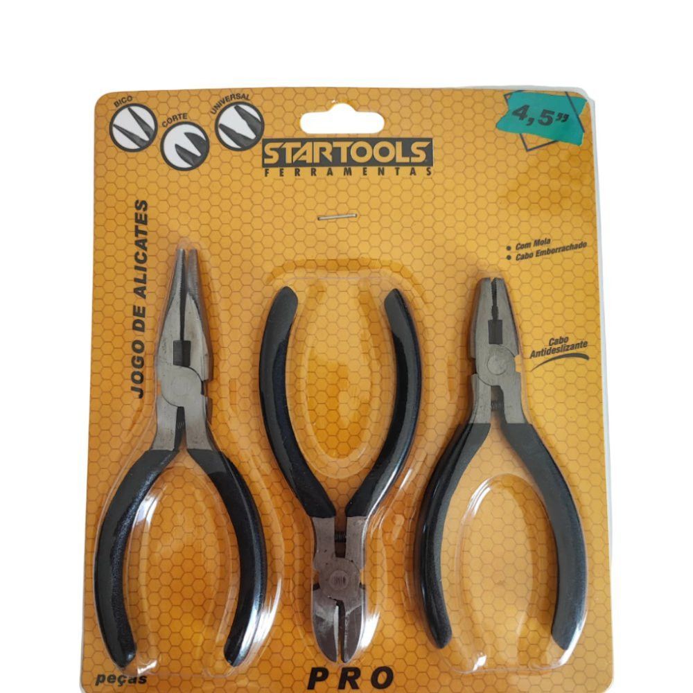 Kit 3 Mini Alicates Profissionais com Mola 4,5” Compactos, Resistentes, Práticos e Precisos – Preto