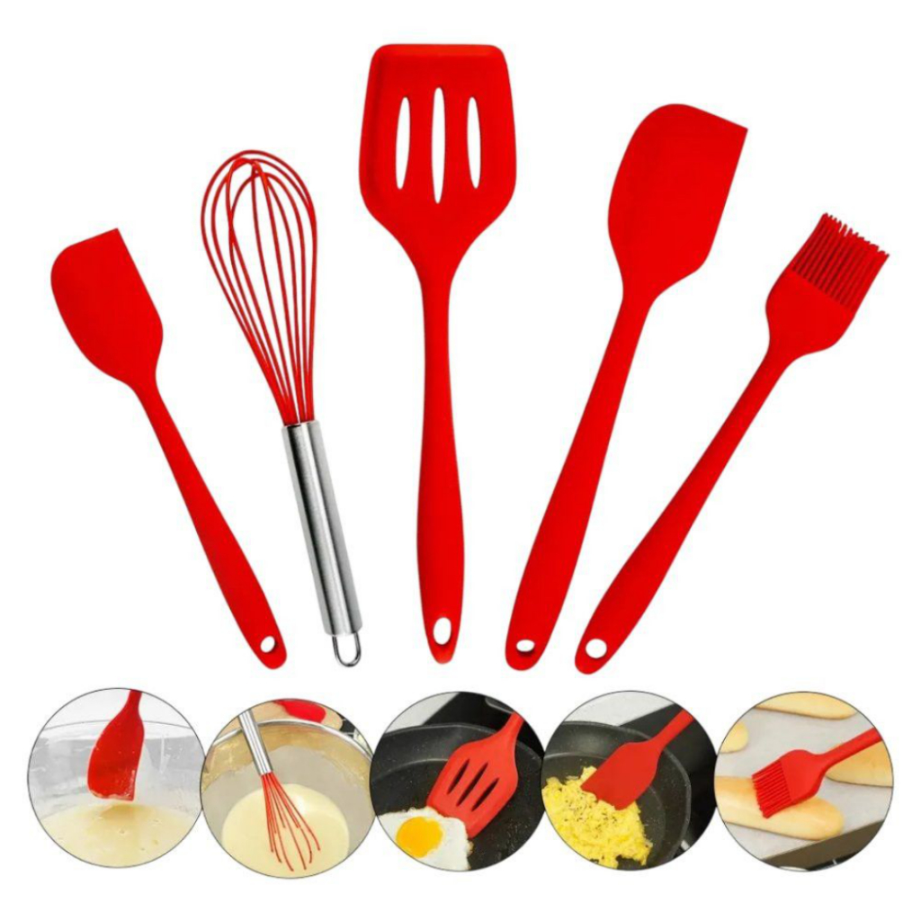 Kit Utensílios de Cozinha de Silicone 5 Peças Praticidade na Cozinha - Sortido