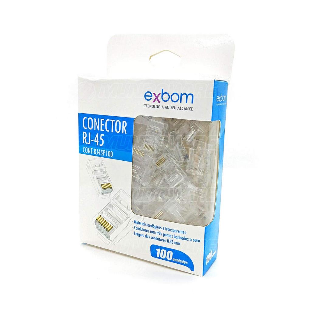 Kit 100 Conector Rj45 Cabo Rede Lan Cat5e Utp 8 Vias