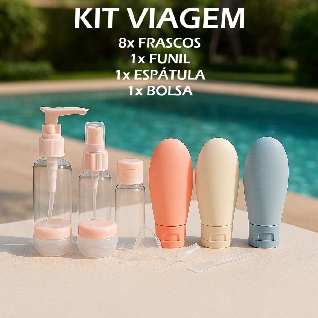 Imagem Kit Viagem 11 Frascos Frascos Plásticos para Shampoo, Cremes e Cosméticos, Liquido Portáteis Higiene