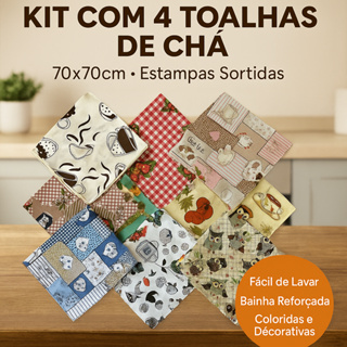 Kit Toalha de Chá com 4 Peças 70cm x 70cm em Oferta na Shopee