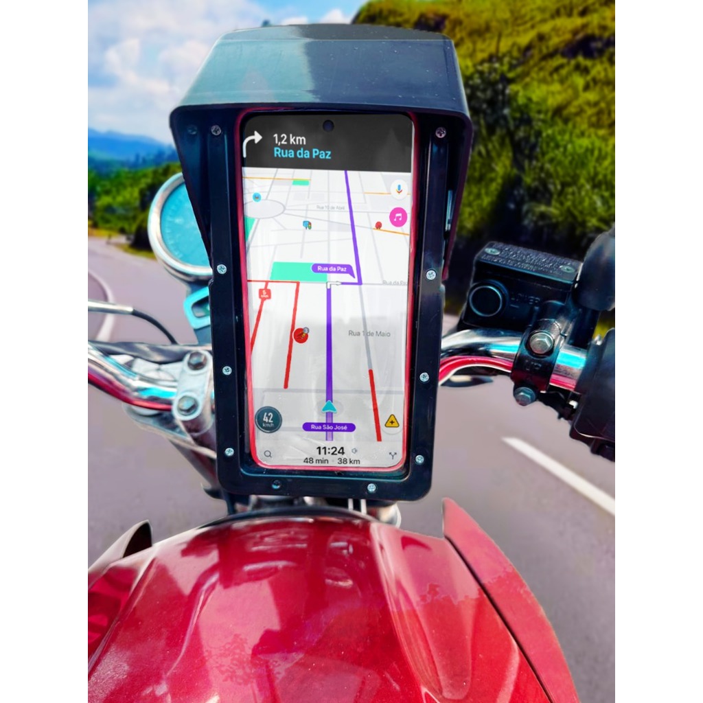 Suporte Impermeável de Celular  Moto Com Entrada Usb  Street com proteção para sol e chuva em Oferta na Shopee