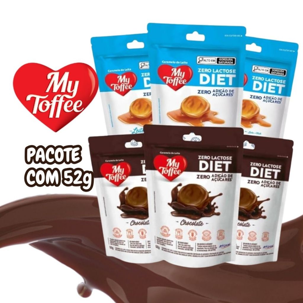 Bala de Caramelo Diet Zero Açucar My Toffee 52 g sem Lactose Chocolate em Oferta na Shopee