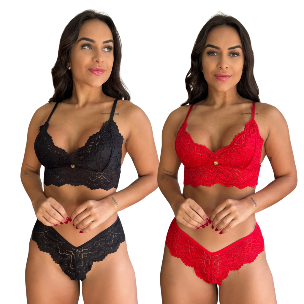 Kit 2 Conjuntos De Sutiã E Calcinha Fio Dental Feminina Sexy Lingerie Sutian Sem Bojo Kit Soutien Tanga Sensual Rendada