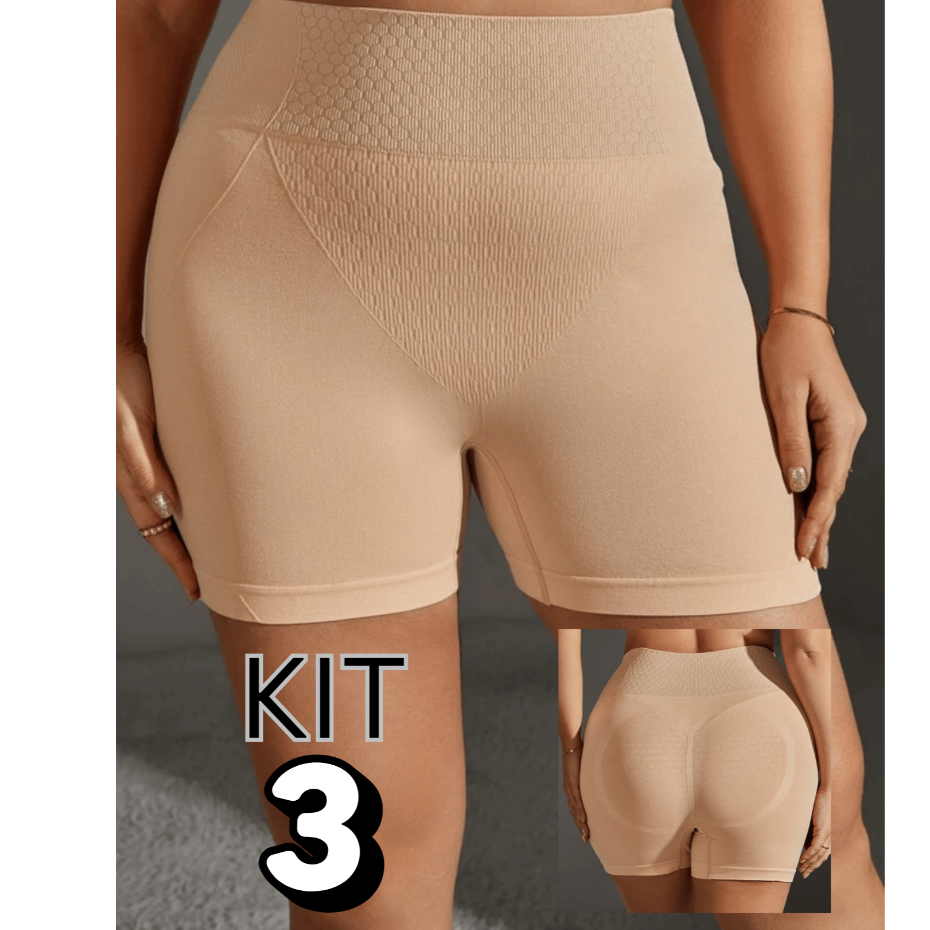 Kit 3 Peças Short de Segurança segura Barriga Modelar Sem costura Não marca compressão Poliamida