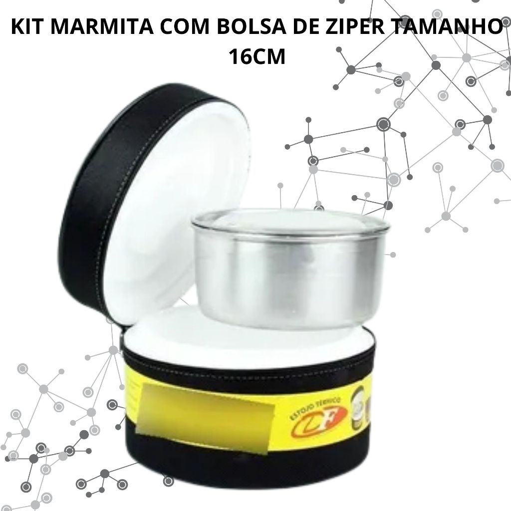 BOLSA TERMICA 16CM COM PLACA DE ISOPOR E MARMITA ALUMINIO COM TAMPA IDEAL PARA REFEICOES ALIMENTOS OBRAS PEDREIROS