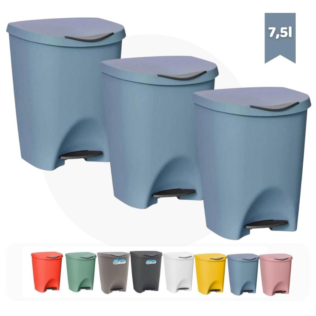 Conjunto 3 Lixeiras com Pedal 7L – Diversas Cores Usual